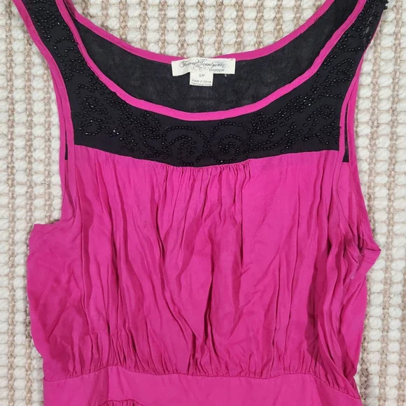 Y2K Forever 21 Fuchsia Dressy Sleeveless Babydoll Blouse with Black Beaded - Picture 2 of 6